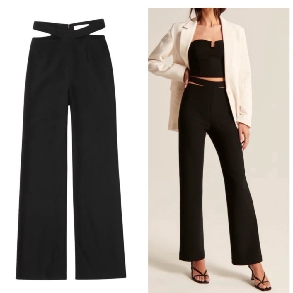 NEW Abercrombie & Fitch Elevated Strappy Waist Black Flare Women’s Pants